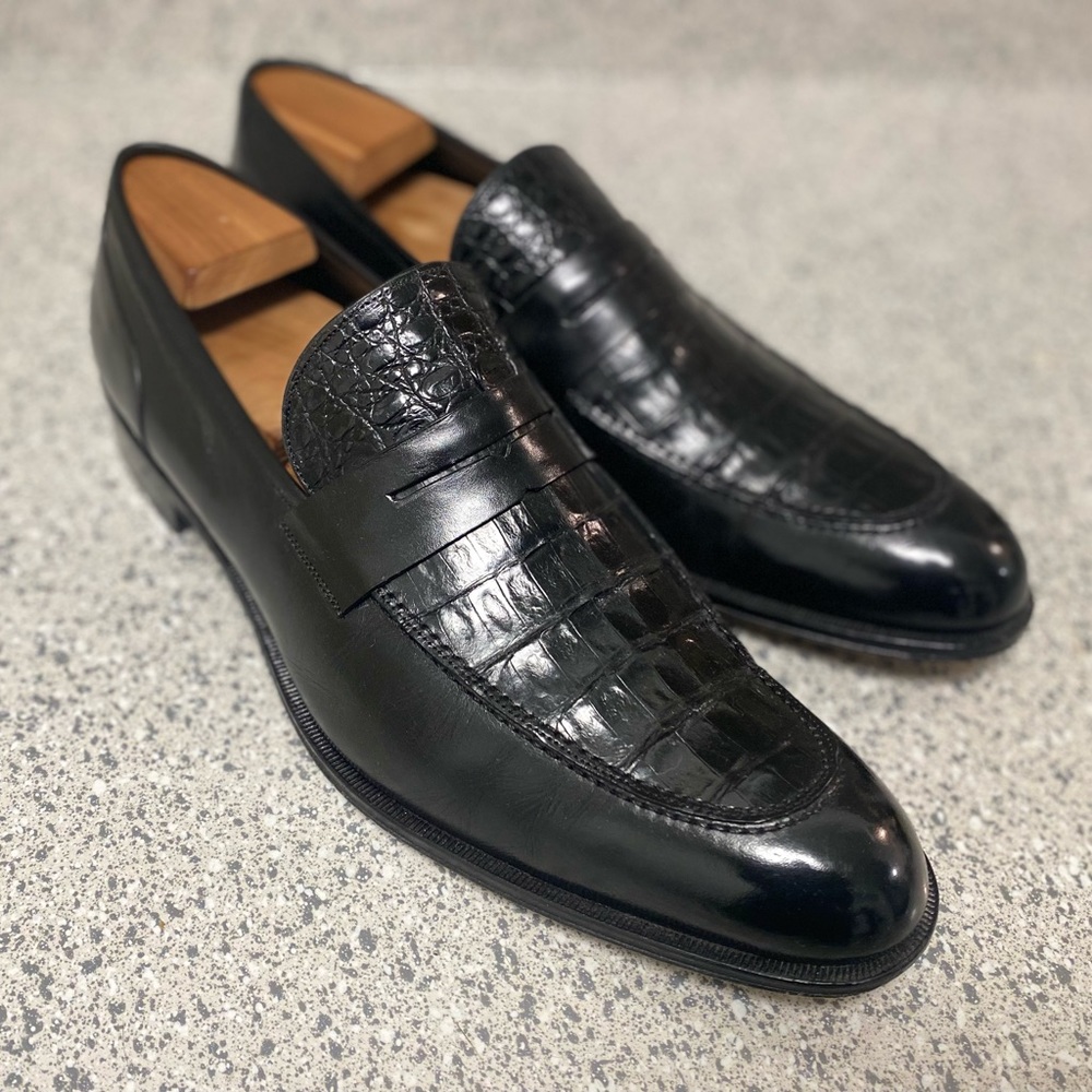 Mezlan Crocodile Black Loafers Size 13